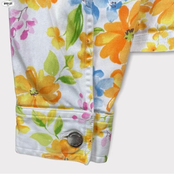 Stretch Denim Floral Jacket Full Zip Y2K Unique Jones New York Small - Picture 14 of 16